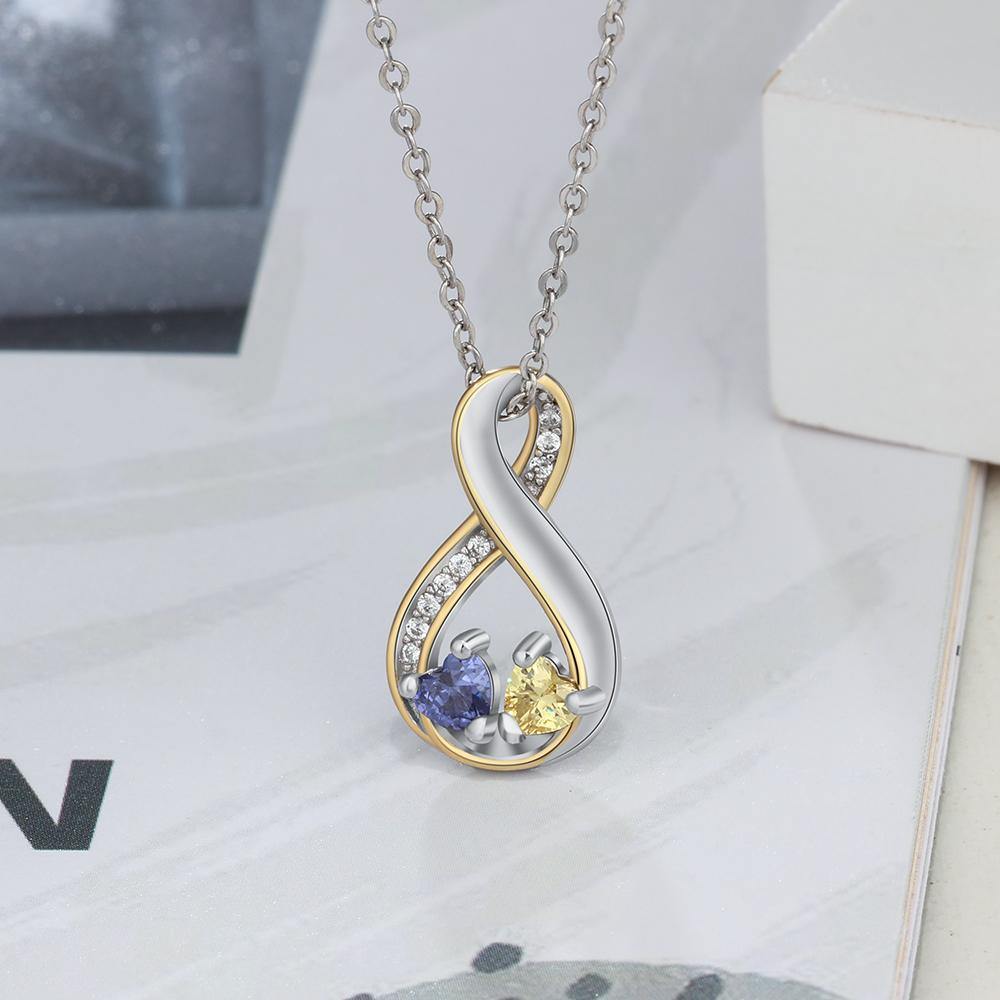 Infinity 2 Heart Birthstones with Gold Accents Necklace_Necklace_2 Name, 2 Stone, Accents, Aunt, Daughter, Girlfriend, Grandma, Heart, Memorial, Mom, Necklace, New, New Baby, Wife