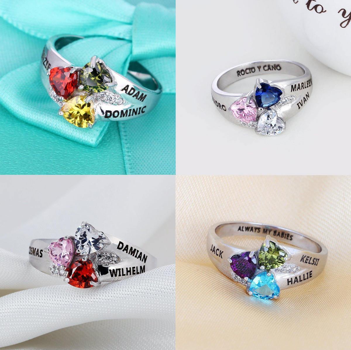 Mother&#39;s Ring with 3 Heart Birthstones_Rings_3 Name, 3 Stone, Accents, Aunt, Family Ring, Featured, Girlfriend, Grandma, Heart, Inside Engraving, Memorial, Mom, Mom Ring, Mother&#39;s Ring, New Baby, Ring, Rings, Size 10, Size 10.5, Size 11, Size 11.5, Size 12, Size 5, Size 5.5, Size 6, Size 6.5, Size 7, Size 7.5, Size 8, Size 8.5, Size 9, Size 9.5, Wife