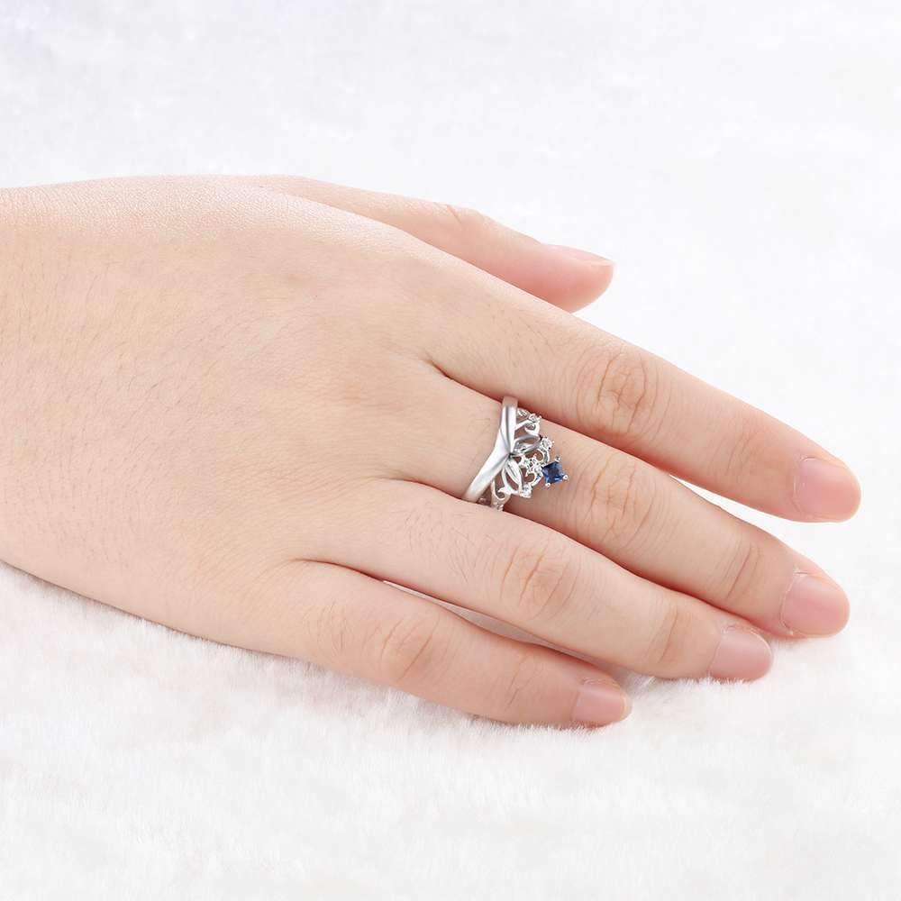 Princess Crown Ring with Single Square Birthstone_Rings_1 Stone, 2 Name, Accents, Engagement, Girlfriend, Graduation, Inside Engraving, Memorial, New, Promise, Promise Ring, Ring, Rings, Size 6, Size 7, Size 8, Size 9, Square, Tiara, Wife