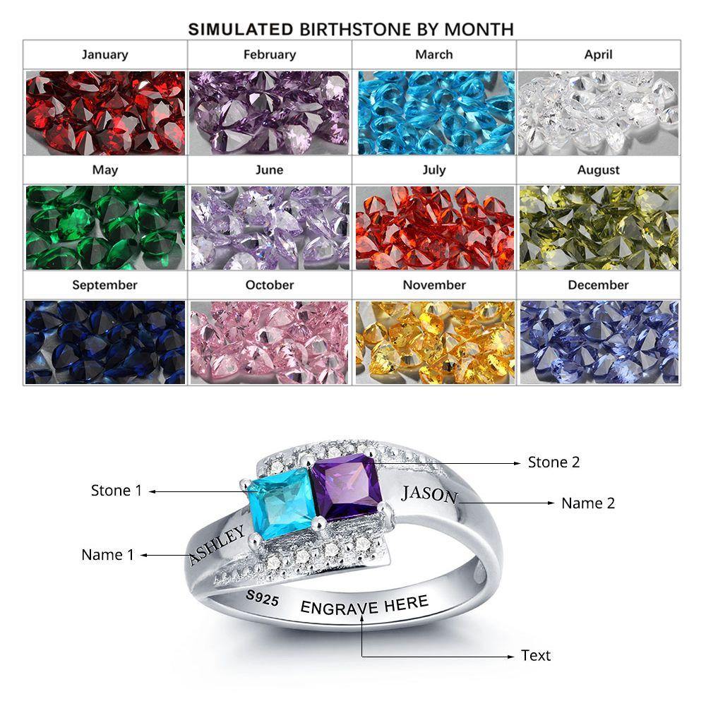 Promise Ring with 2 Square Birthstones and Accents_Rings_2 Name, 2 Stone, Engagement, Featured, Girlfriend, Graduation, Inside Engraving, New Baby, Promise, Promise Ring, Ring, Rings, Size 10, Size 10.5, Size 11, Size 11.5, Size 12, Size 5, Size 5.5, Size 6, Size 6.5, Size 7, Size 7.5, Size 8, Size 8.5, Size 9, Size 9.5, Square, Wife