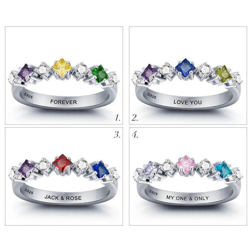 Promise Ring with 3 Birthstones and 4 Cubic Zirconias_Rings_7 Stone, Engagement, Promise Ring, Ring