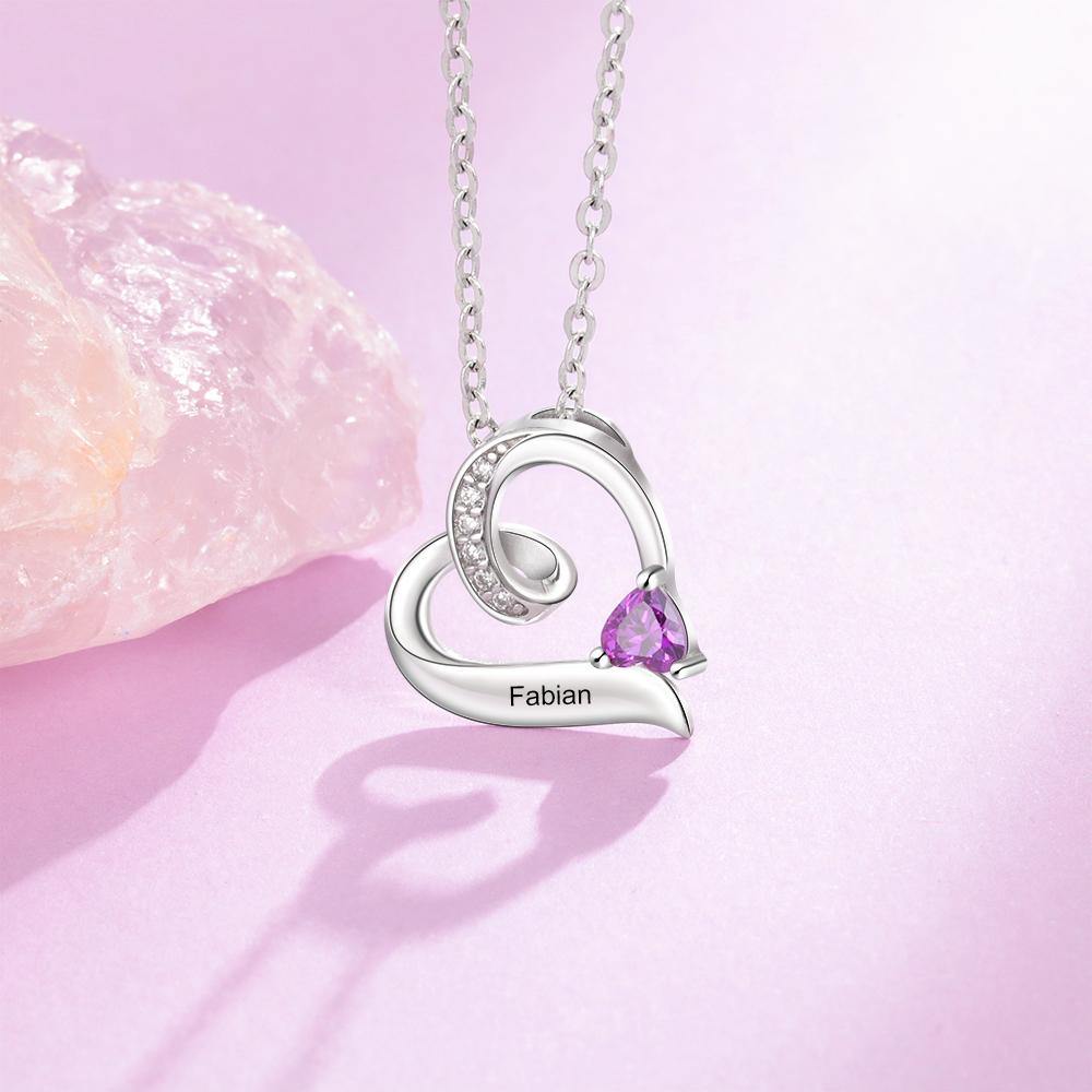 Single Heart Upside Down Birthstone Necklace with Accents_Necklace_1 Name, 1 Stone, Accents, Aunt, Grandma, Heart, Memorial, Mom, Necklace, New, New Baby, Wife