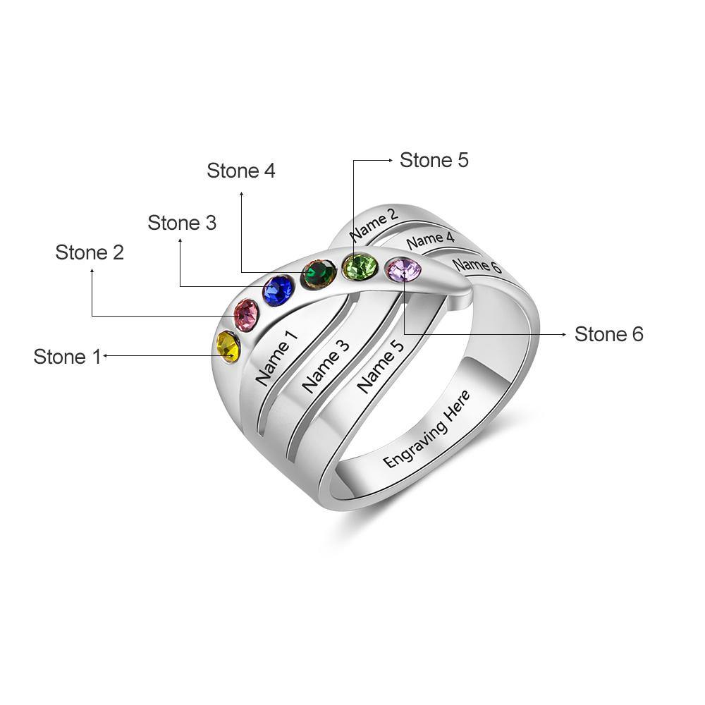 Sterling Silver 6 Round Criss Cross Birthstones Ring_Rings_6 Name, 6 Stone, Family Ring, Grandma, Mom Ring, Mother&#39;s Ring, New, Ring, Round