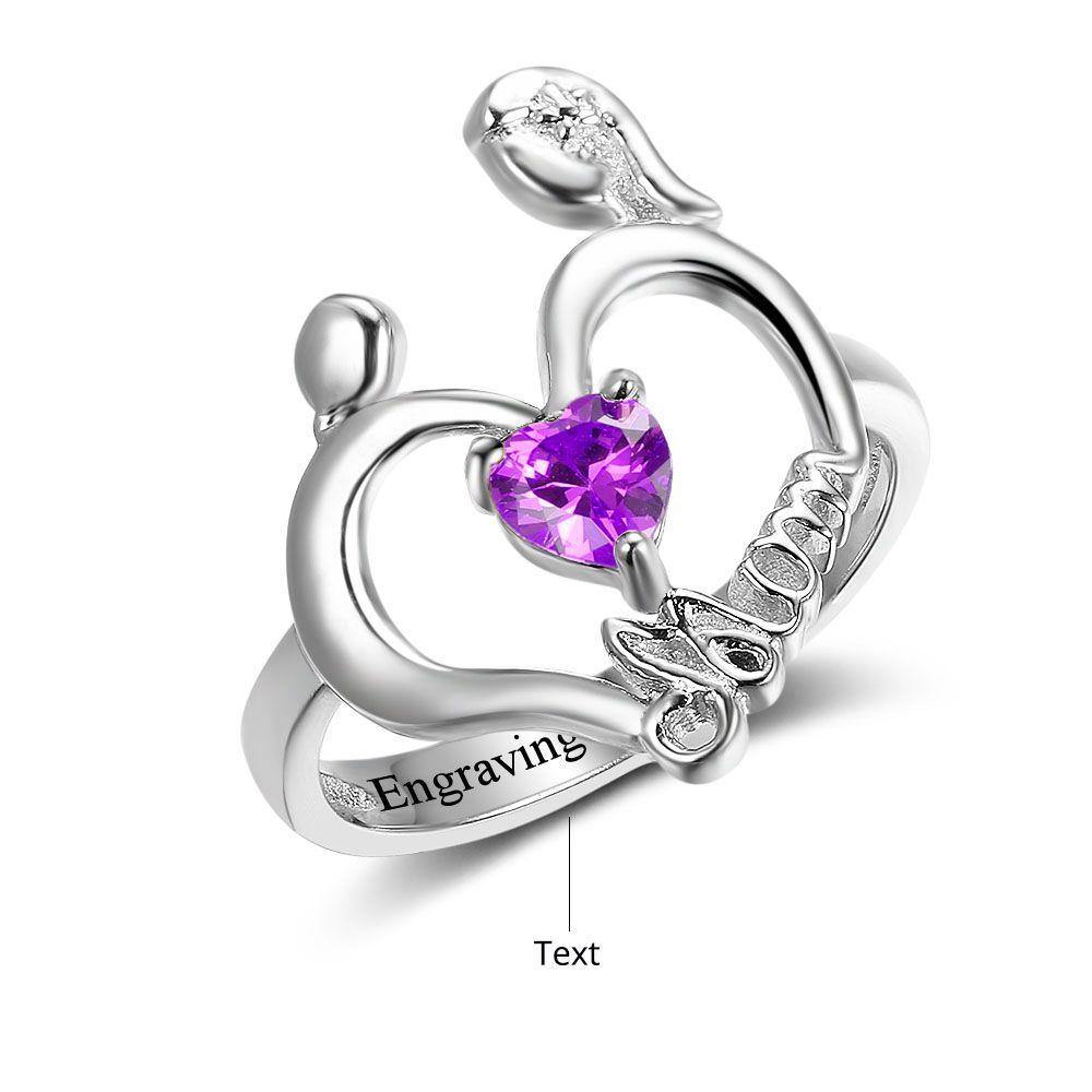 Sterling Silver Mom and Child 1 Birthstone Ring_Rings_1 Stone, Family Ring, Girlfriend, Heart, Inside Engraving, Memorial, Mom, Mom Ring, Mother&#39;s Ring, New, No Accents, No Name, Ring, Rings, Size 6, Size 7, Size 8, Size 9, Wife