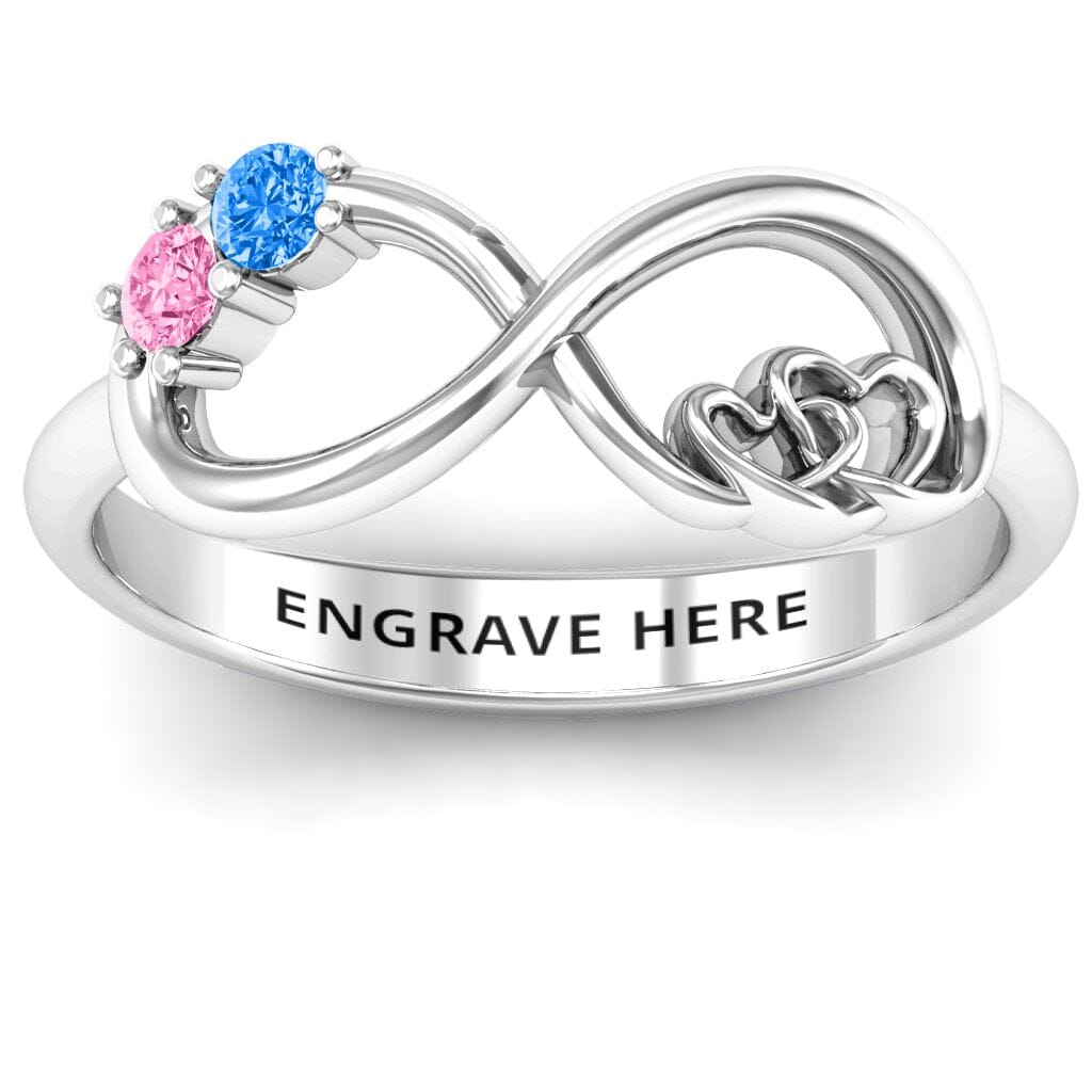 Sterling Silver Infinity Promise Ring with Interlocking Hearts and 2 Round Birthstones