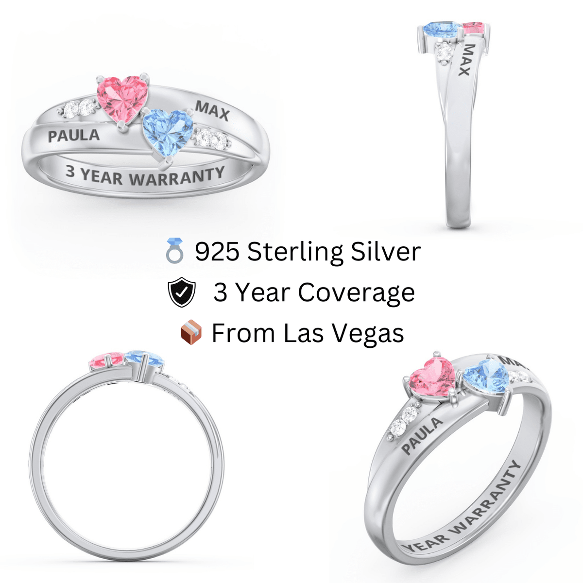 QUICKSHIP Sterling Silver Birthstone Promise Ring for Her Sizes 5-12