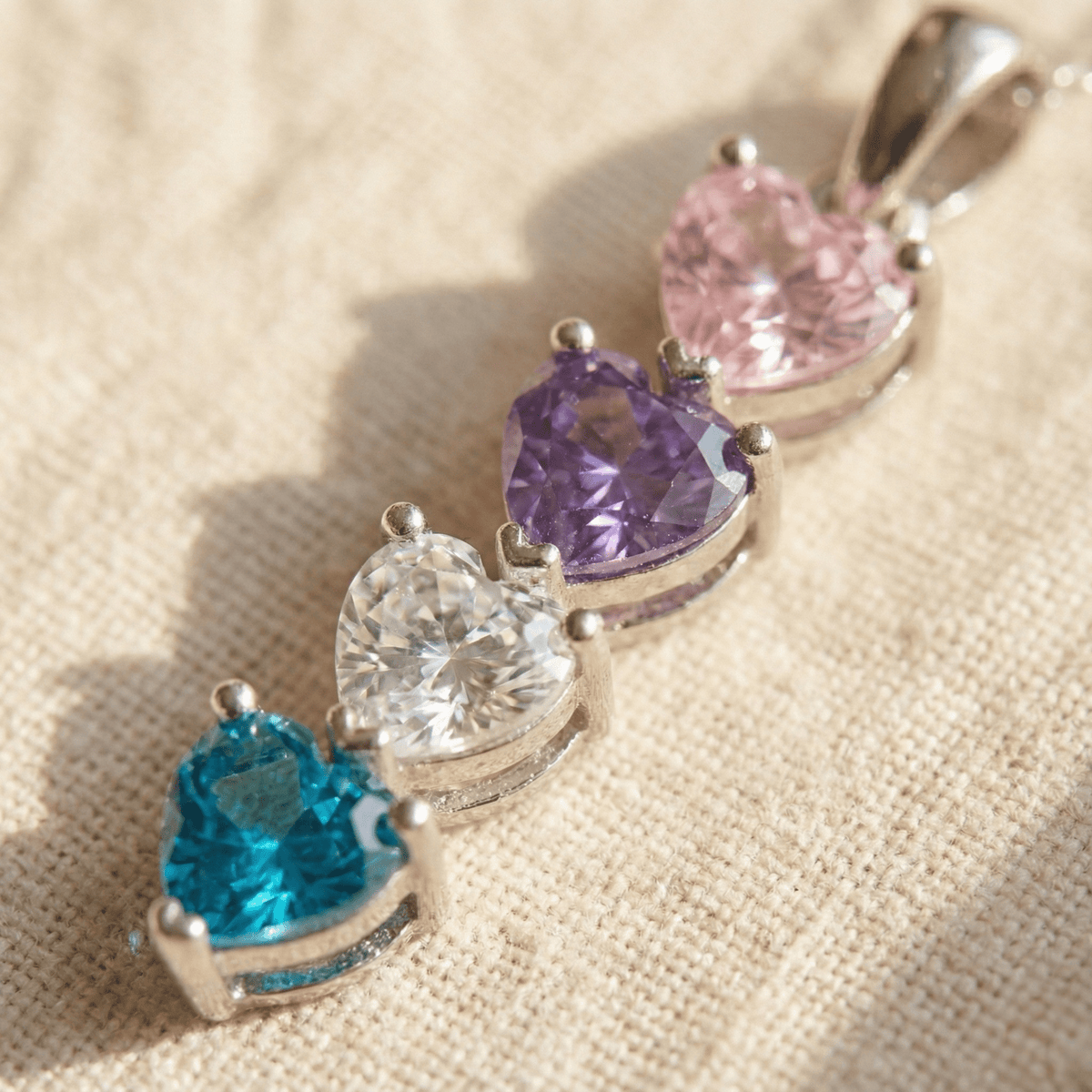 QUICKSHIP 4 Birthstone Necklace for Women, Mother's Day Necklace with Four Heart Birthstones in 925 Sterling Silver, Personalized and Customized 4 Stone Necklace, Sterling Silver Chain 18" + 2"