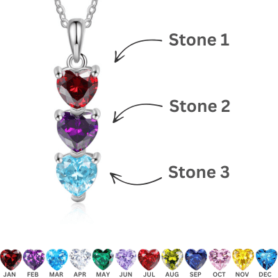 QUICKSHIP 3 Heart Birthstone Necklace