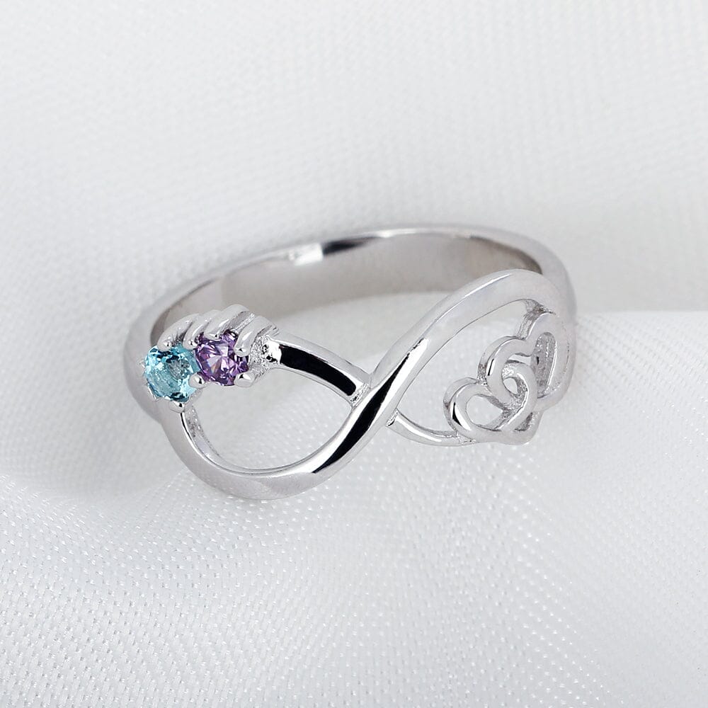 Sterling Silver Infinity Promise Ring with Interlocking Hearts and 2 Round Birthstones