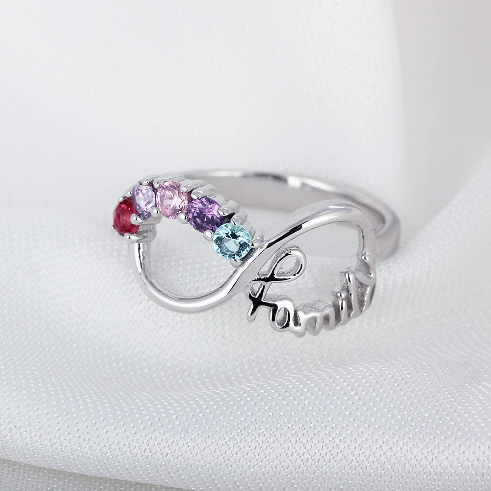 Sterling Silver 5 Round Birthstone FAMILY Mothers Grandmas Infinity Ring