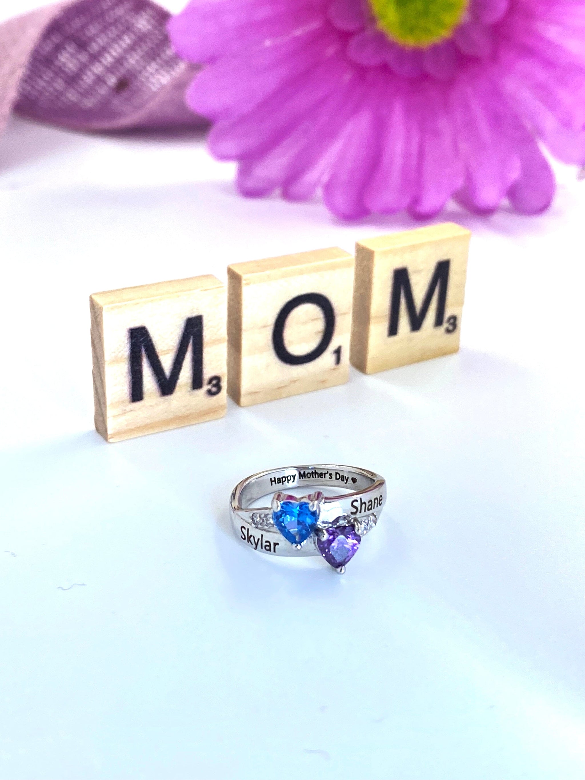 Dolce Valentina Personalised 925 Silver Heart Ring – Family Keepsake With Birthstone & 2 Names