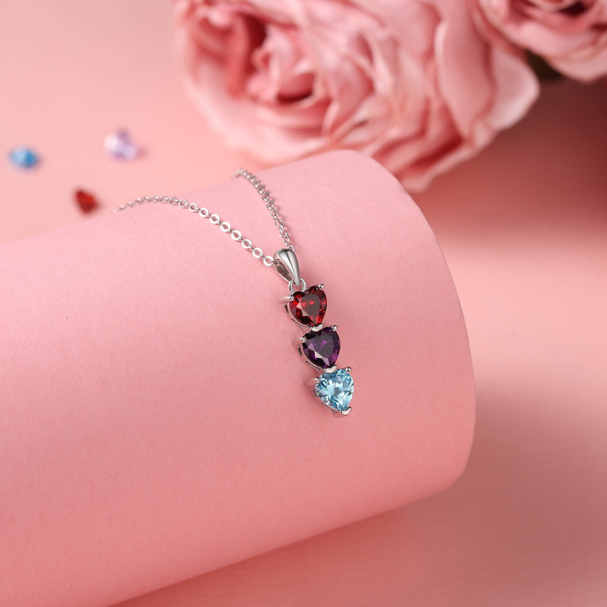 QUICKSHIP 3 Heart Birthstone Necklace