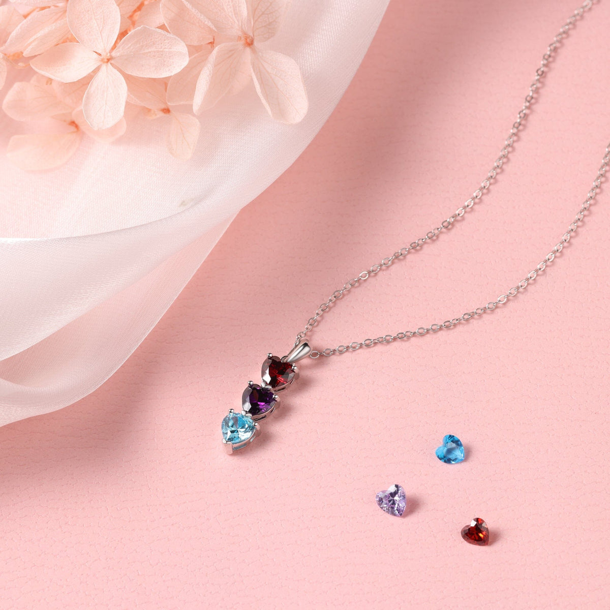 QUICKSHIP 3 Heart Birthstone Necklace