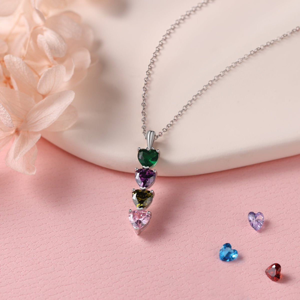 QUICKSHIP 4 Heart Birthstone Necklace