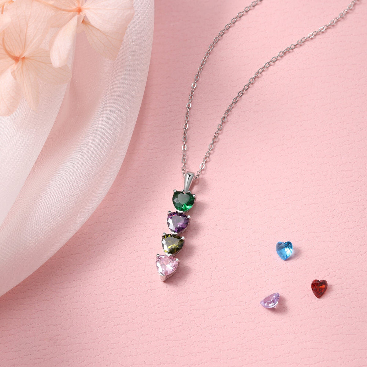 QUICKSHIP 4 Heart Birthstone Necklace