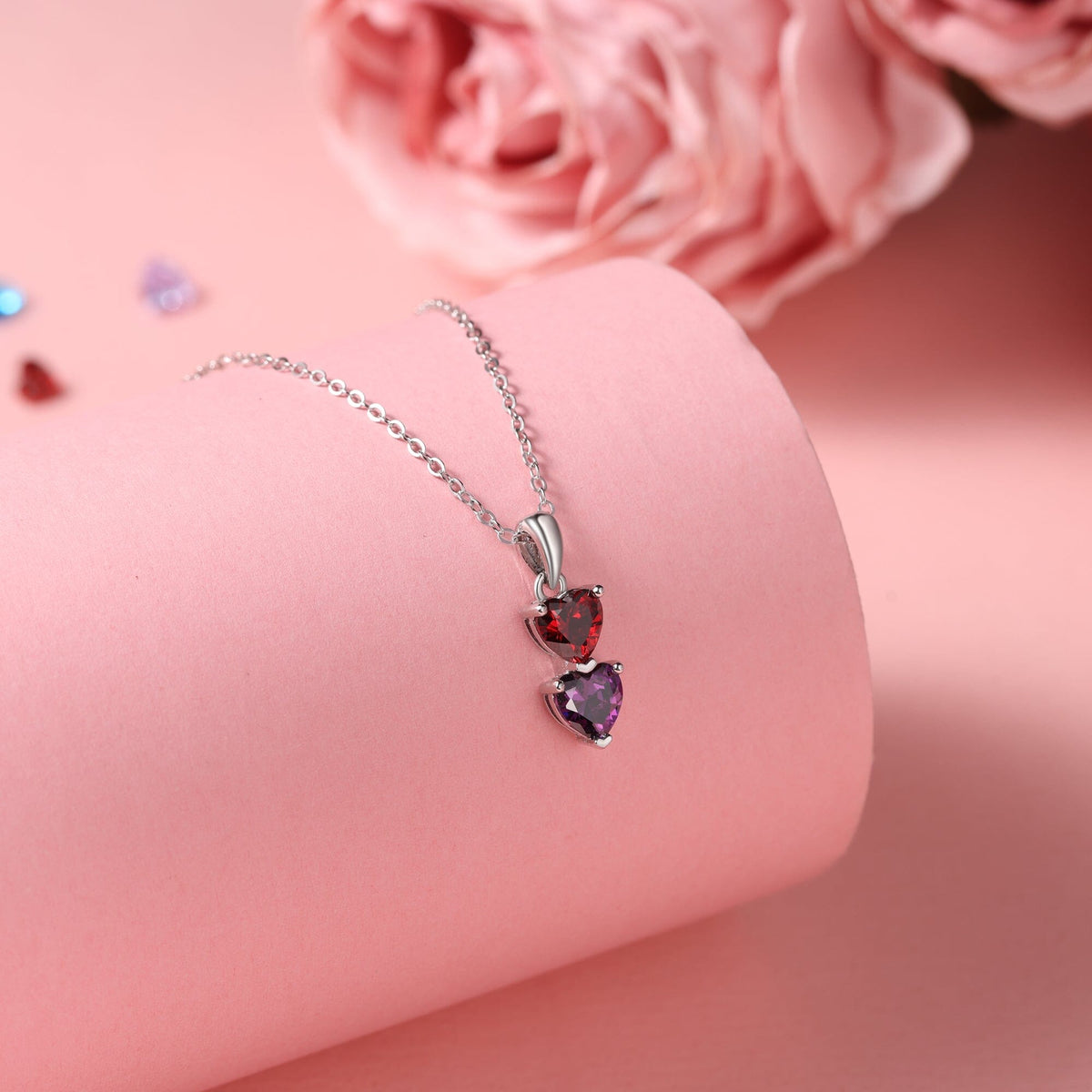 QUICKSHIP 2 Heart Birthstone Necklace