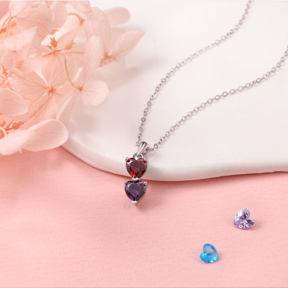 QUICKSHIP 2 Heart Birthstone Necklace