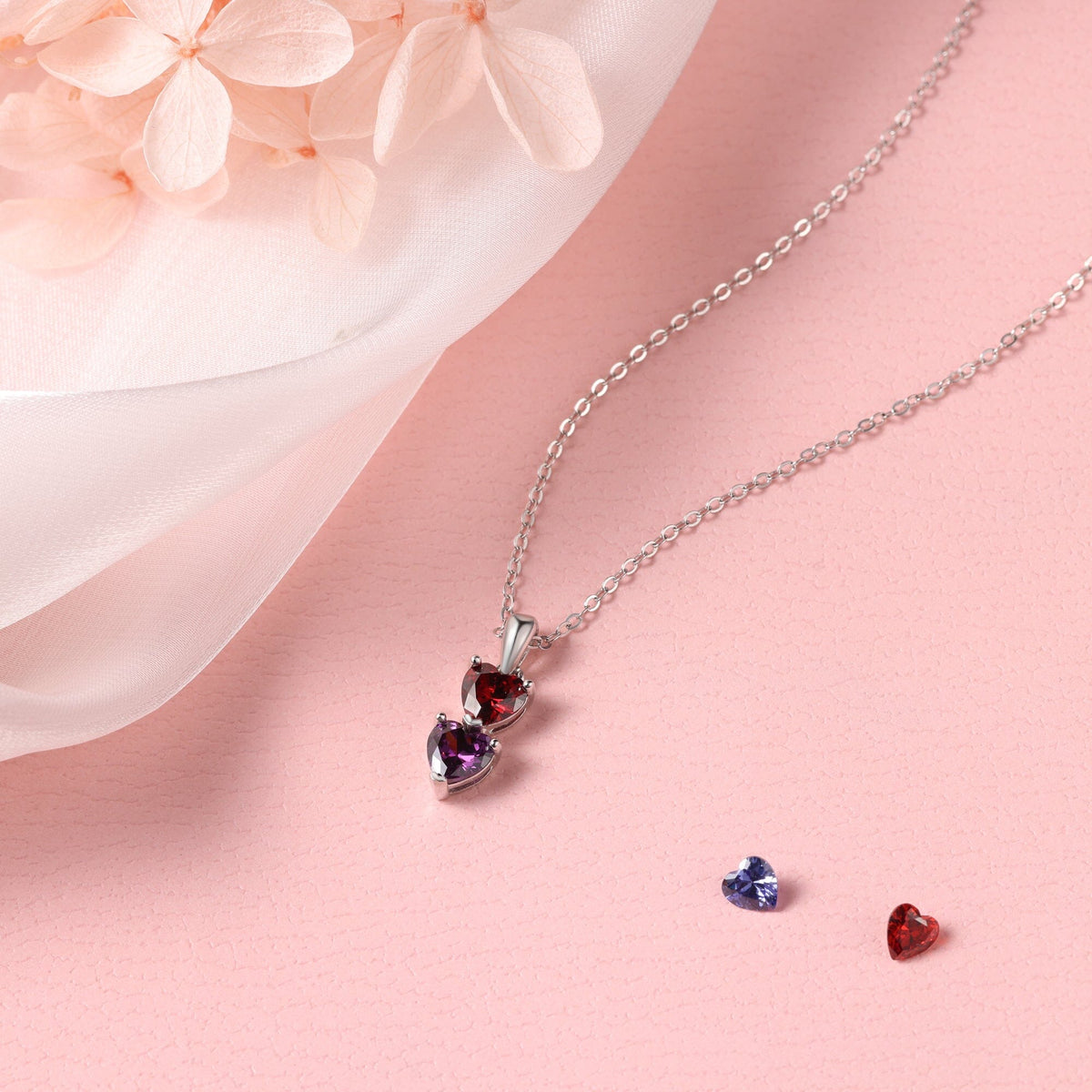 QUICKSHIP 2 Heart Birthstone Necklace