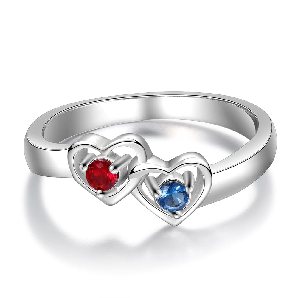 Sterling Silver Promise Ring with Interlocking Hearts and 2 Birthstones