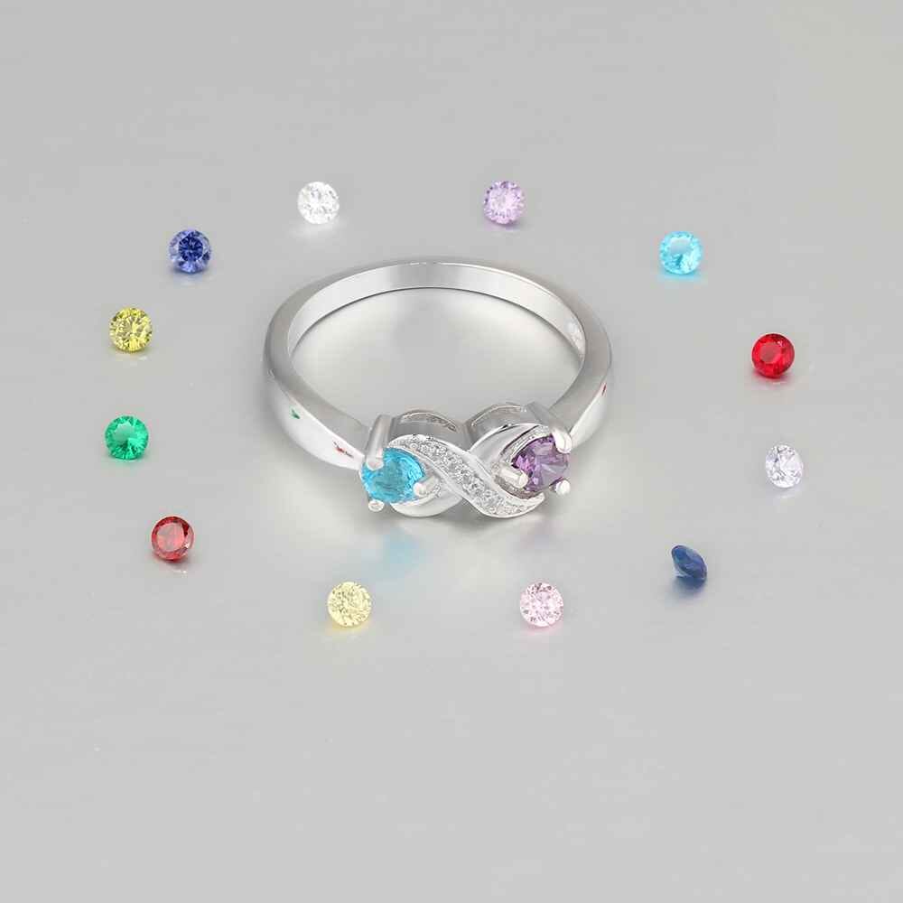 Sterling Silver Infinity Promise Ring with 2 Round Birthstones and Engraving