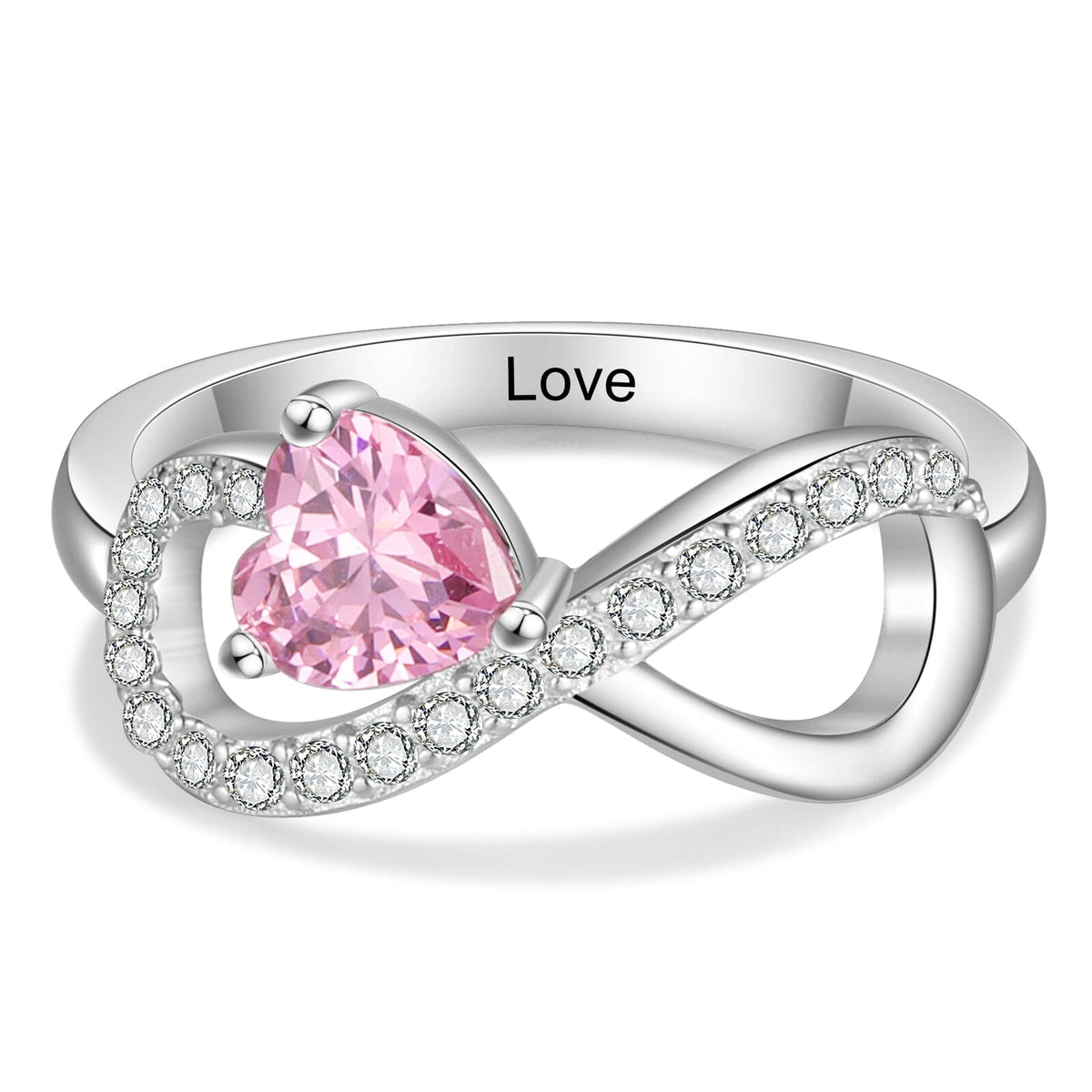 Sterling Silver Infinity Promise Ring 1 Heart Birthstone with Accents and Engraving