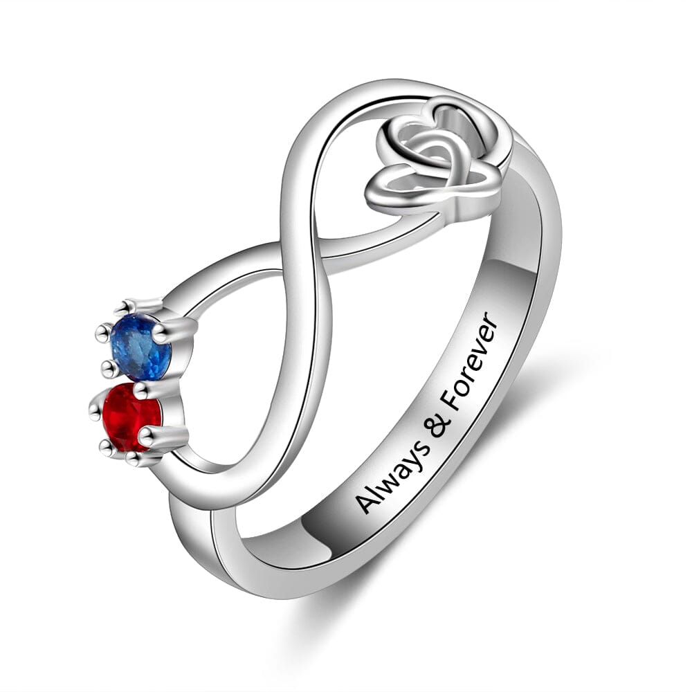 Sterling Silver Infinity Promise Ring with Interlocking Hearts and 2 Round Birthstones