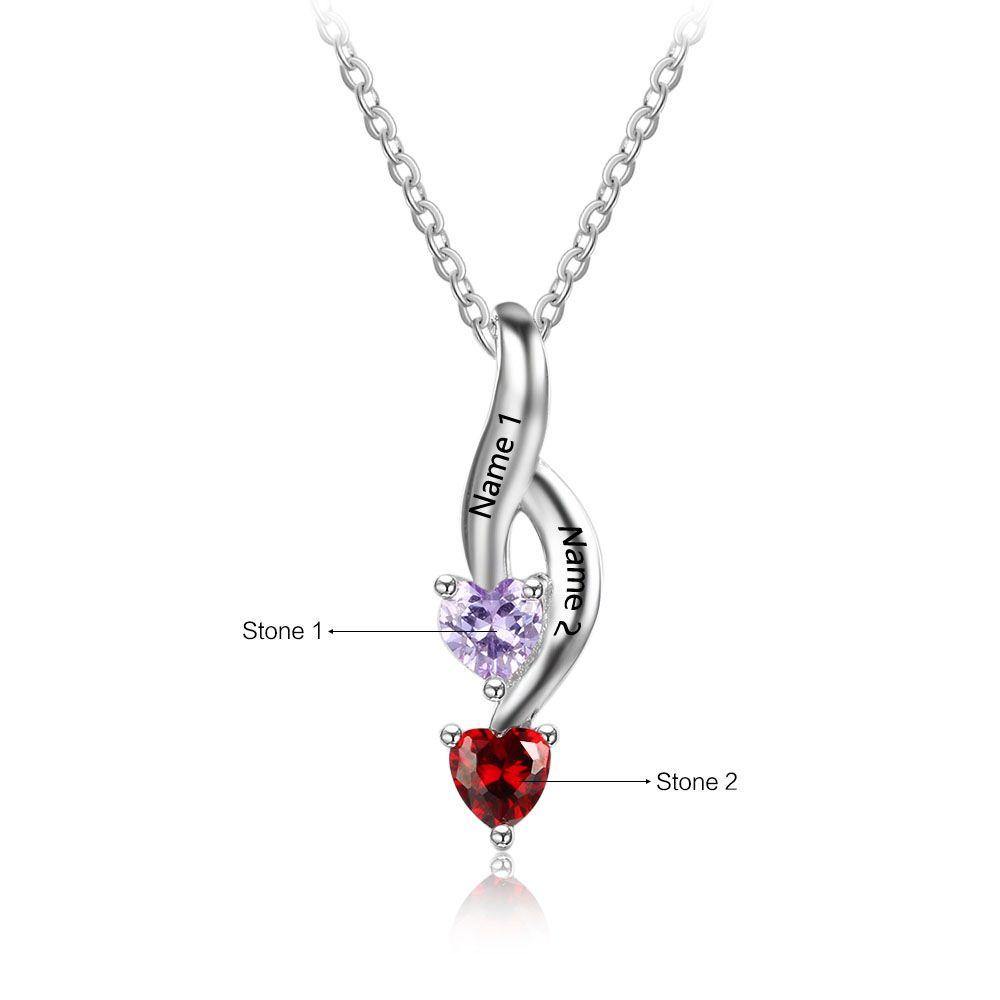 2 Stone Silver Interlocking Circle Eternity Birthstone Necklace | Eve's  Addiction