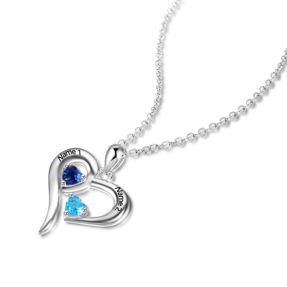 Personalized 2 Birthstone Heart Necklace, Engraved 2 Name Necklace –  ineffabless.com