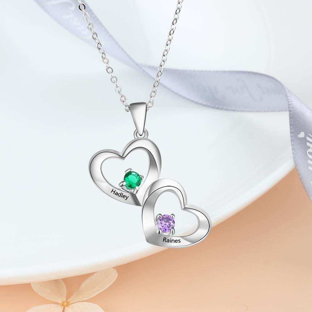 2 hearts joined 2 round birthstones necklace necklace 2 name 2 stone aunt daughter featured girlfriend grandma heart memorial mom necklace new new baby no accents round wife 5