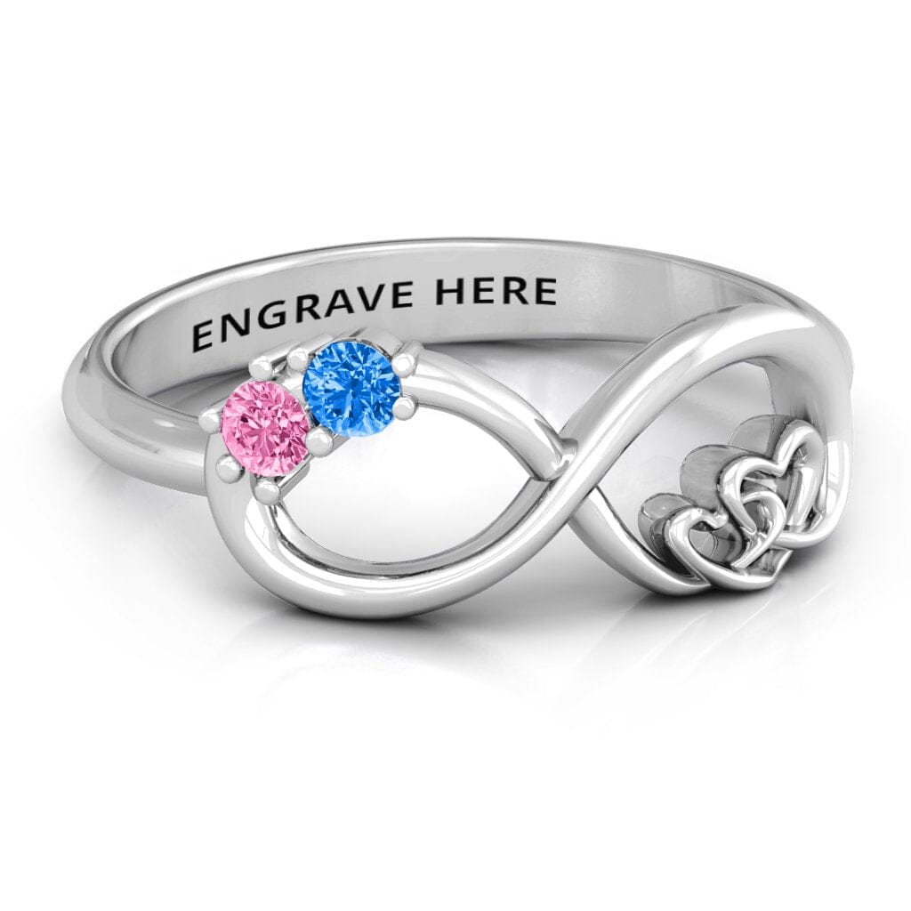 Infinity Promise Ring with Interlocking Hearts and 2 Round Birthstones