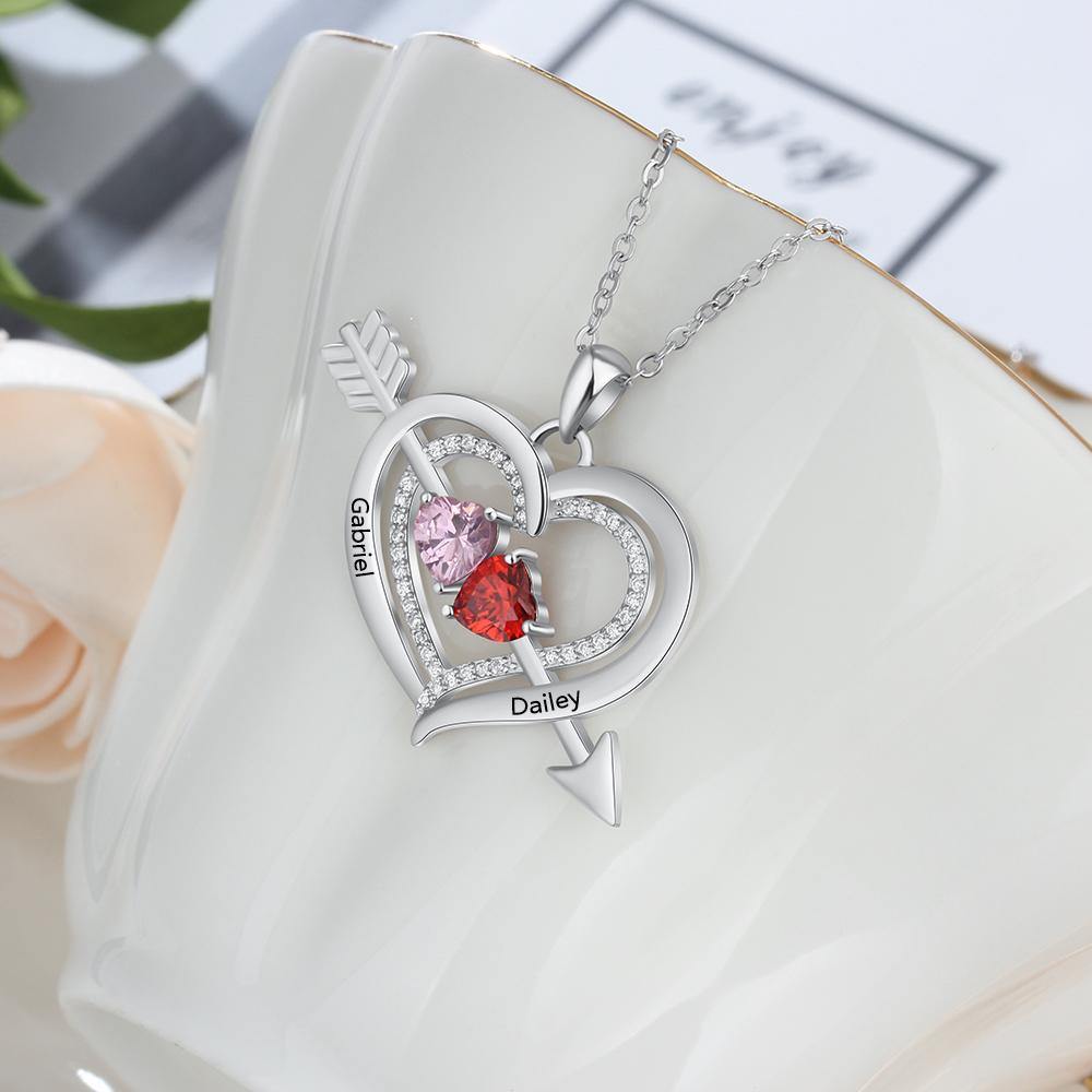 Enamel Heart Necklace With Stone Cupid Arrow Pendant 