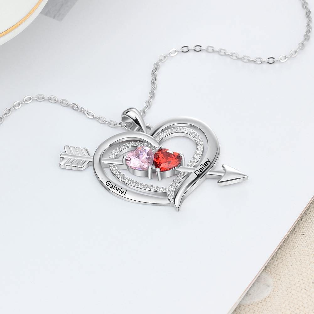 Enamel Heart Necklace With Stone Cupid Arrow Pendant 