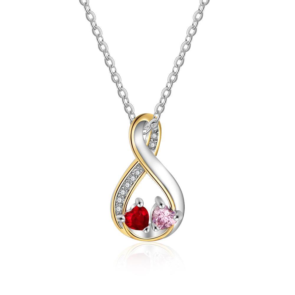 Infinity 2 Heart Birthstones with Gold Accents Necklace_Necklace_2 Name, 2 Stone, Accents, Aunt, Daughter, Girlfriend, Grandma, Heart, Memorial, Mom, Necklace, New, New Baby, Wife