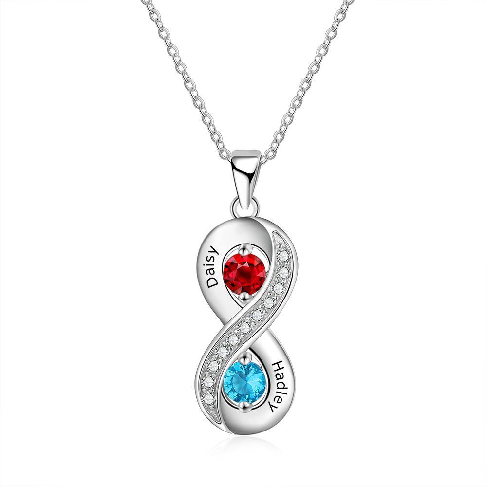 Infinity 2 Round Birthstones Necklace_Necklace_2 Name, 2 Stone, Aunt, Daughter, Featured, Girlfriend, Grandma, Heart, Infinity, Memorial, Mom, Necklace, New, New Baby, Round, Wife