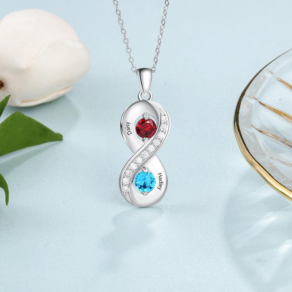 infinity 2 round birthstones necklace necklace 2 name 2 stone aunt daughter featured girlfriend grandma heart infinity memorial mom necklace new new baby round wife 7