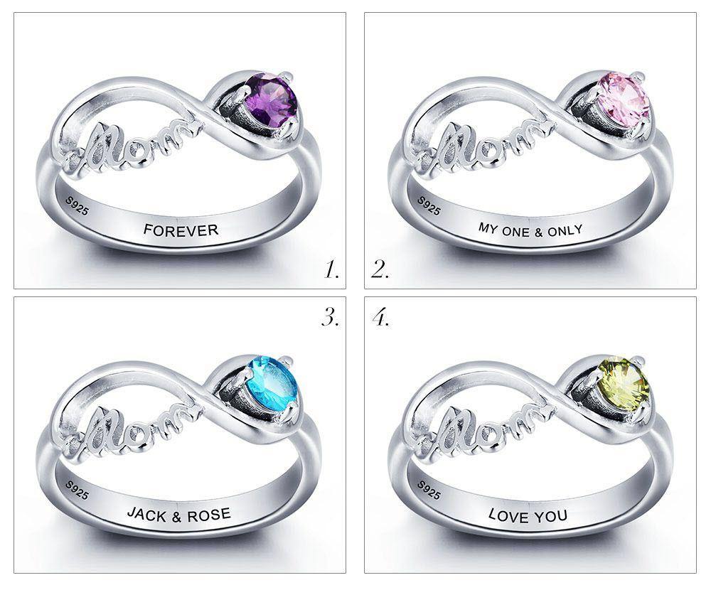 Engraved Angel Wings Infinity Ring with Birthstones Silver | Mothers day  rings, Wedding ring bands, Mother rings