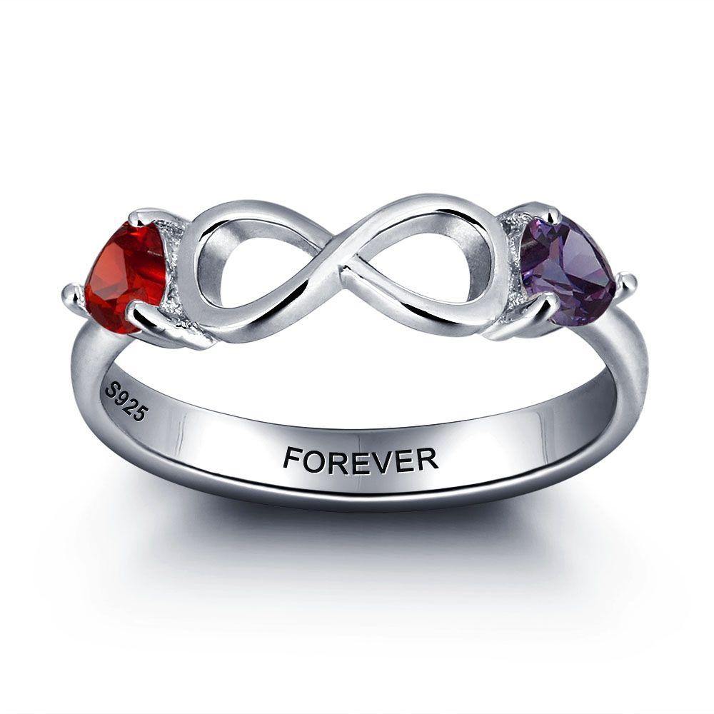 Infinity Promise Ring with 2 Birthstones_Rings_2 Stone, Engagement, Girlfriend, Graduation, Heart, Infinity, Inside Engraving, Memorial, Mom Ring, Mother&#39;s Ring, New Baby, No Name, Promise, Promise Ring, Ring, Rings, Size 6, Size 7, Size 8, Size 9, Wife
