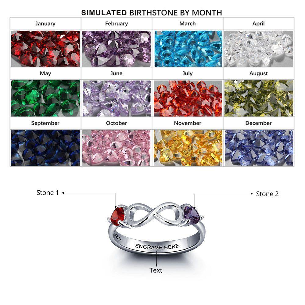 Infinity Promise Ring with 2 Birthstones_Rings_2 Stone, Engagement, Girlfriend, Graduation, Heart, Infinity, Inside Engraving, Memorial, Mom Ring, Mother&#39;s Ring, New Baby, No Name, Promise, Promise Ring, Ring, Rings, Size 6, Size 7, Size 8, Size 9, Wife