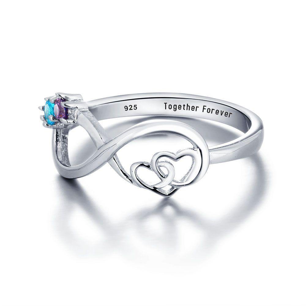 Infinity Promise Ring with Interlocking Hearts and 2 Round Birthstones_Rings_2 Stone, Engagement, Girlfriend, Graduation, Infinity, Inside Engraving, Memorial, New Baby, No Name, Promise, Promise Ring, Ring, Rings, Round, Size 5, Size 6, Size 7, Size 8, Size 9, Wife