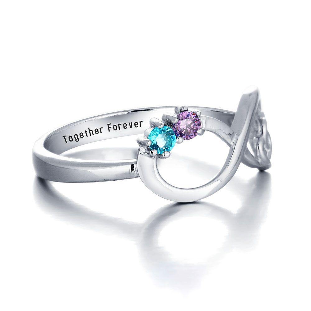 Infinity Promise Ring with Interlocking Hearts and 2 Round Birthstones_Rings_2 Stone, Engagement, Girlfriend, Graduation, Infinity, Inside Engraving, Memorial, New Baby, No Name, Promise, Promise Ring, Ring, Rings, Round, Size 5, Size 6, Size 7, Size 8, Size 9, Wife