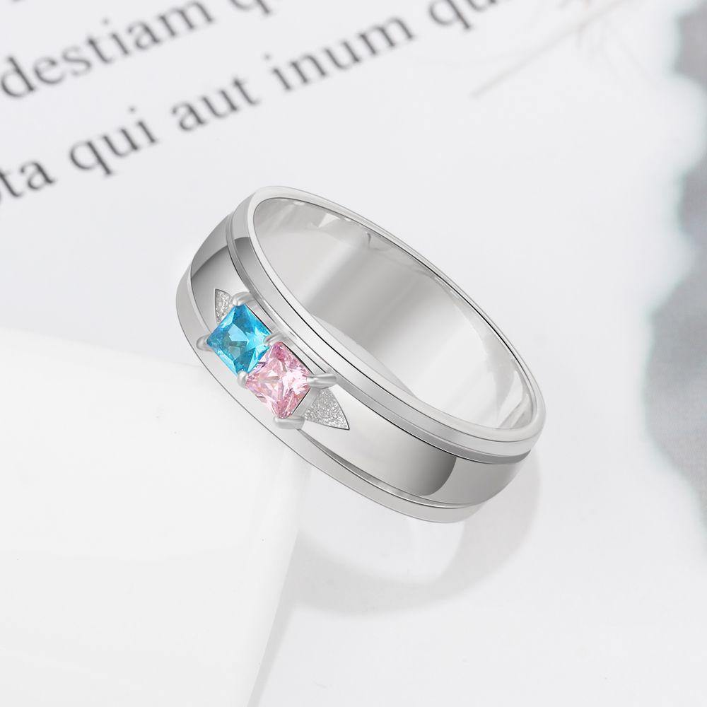 Men&#39;s Sterling Silver 2 Square Birthstone Ring_Rings_2 Name, 2 Stone, Boyfriend, Engagement, Father, Husband, Men&#39;s, New, Promise, Promise Ring, Ring, Size 6, Size 7, Size 8, Size 9, Son, Square