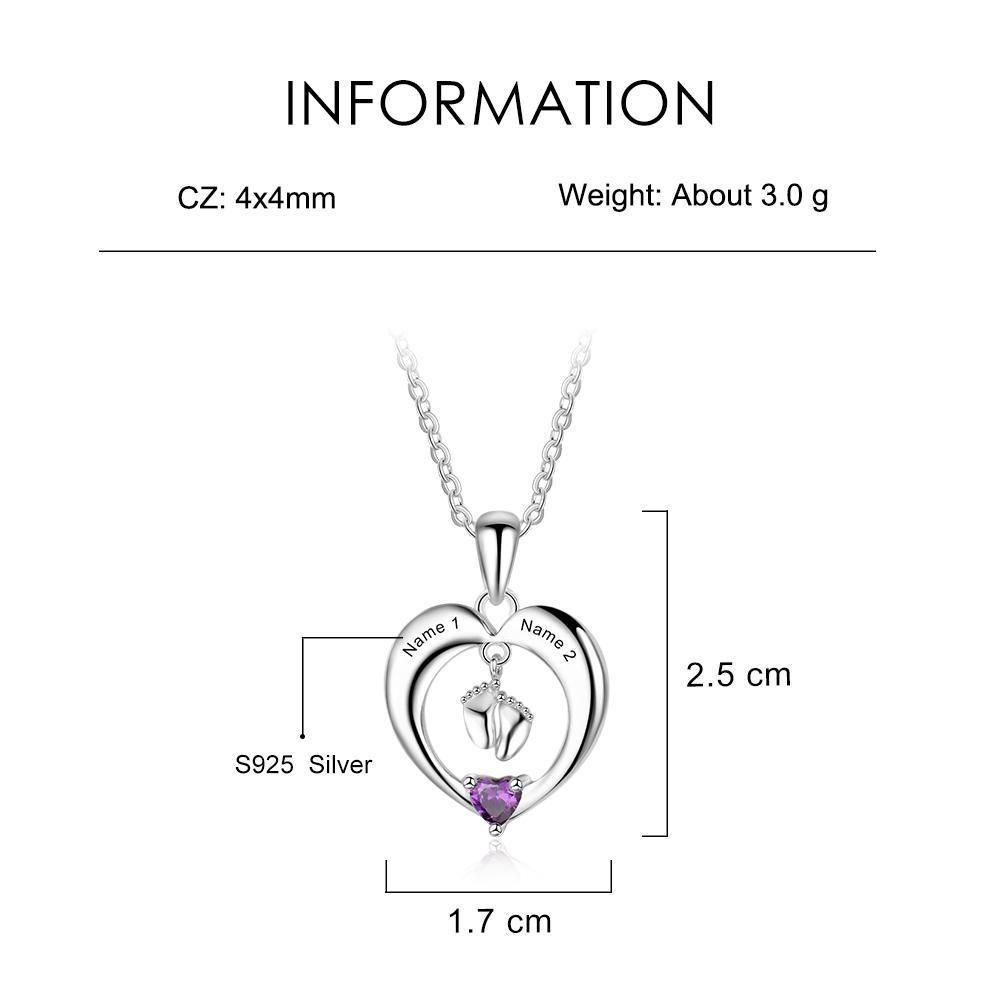 Mother&#39;s Baby Feet Heart Birthstone Necklace_Necklace_1 Stone, 2 Name, Aunt, Daughter, Girlfriend, Grandma, Heart, Memorial, Mom, Necklace, New, New Baby, No Accents, Wife