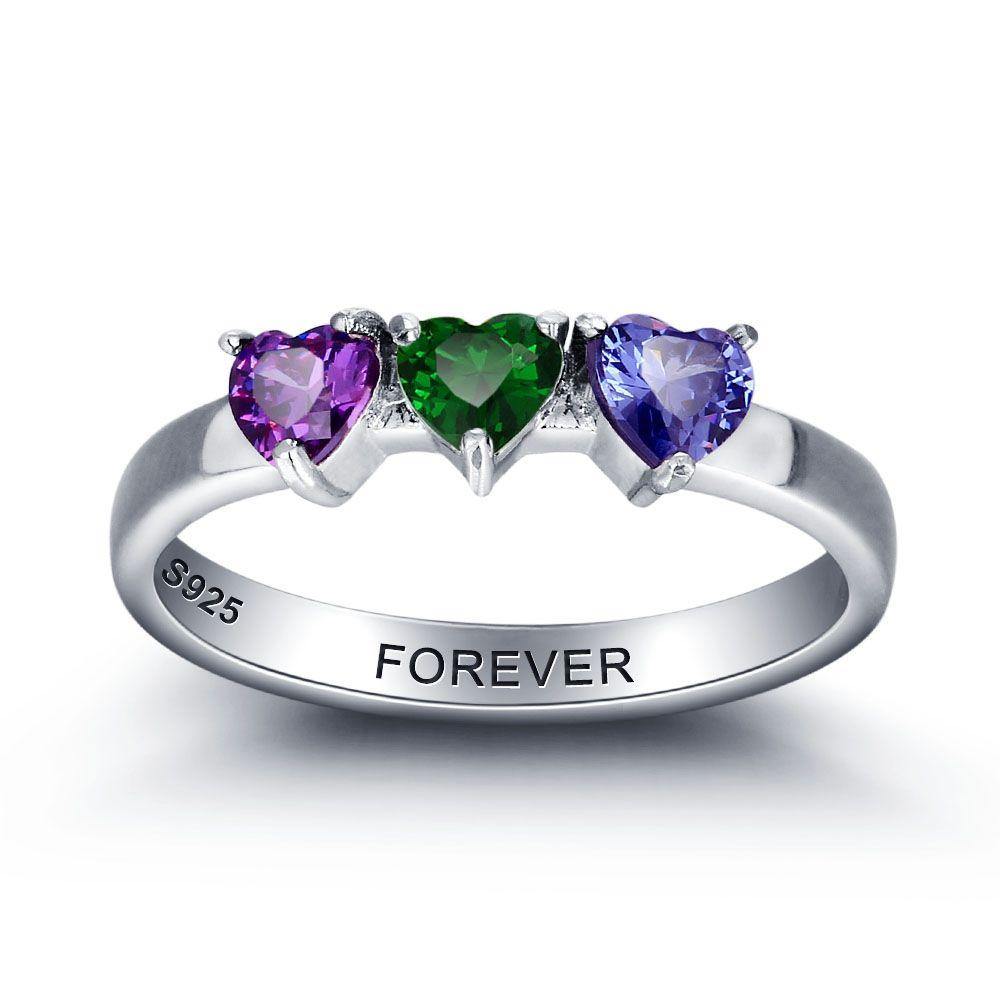 Mothers Ring with 3 Heart Birthstones_Rings_2 Name, 3 Stone, Engagement, Family Ring, Girlfriend, Graduation, Grandma, Heart, Inside Engraving, Memorial, Mom, Mom Ring, Mother&#39;s Ring, New Baby, Promise Ring, Ring, Rings, Size 6, Size 7, Size 8, Size 9, Wife