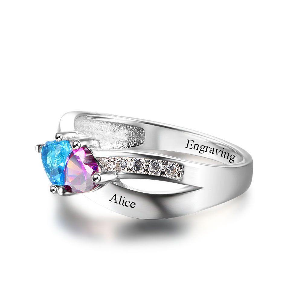Promise Ring with 2 Heart Birthstones and Criss Cross with Accents_Rings_2 Name, 2 Stone, Engagement, Featured, Graduation, Heart, Memorial, Mom, Mom Ring, Mother&#39;s Ring, New Baby, Promise, Promise Ring, Ring, Rings, Size 6, Size 7, Size 8, Size 9, Wife