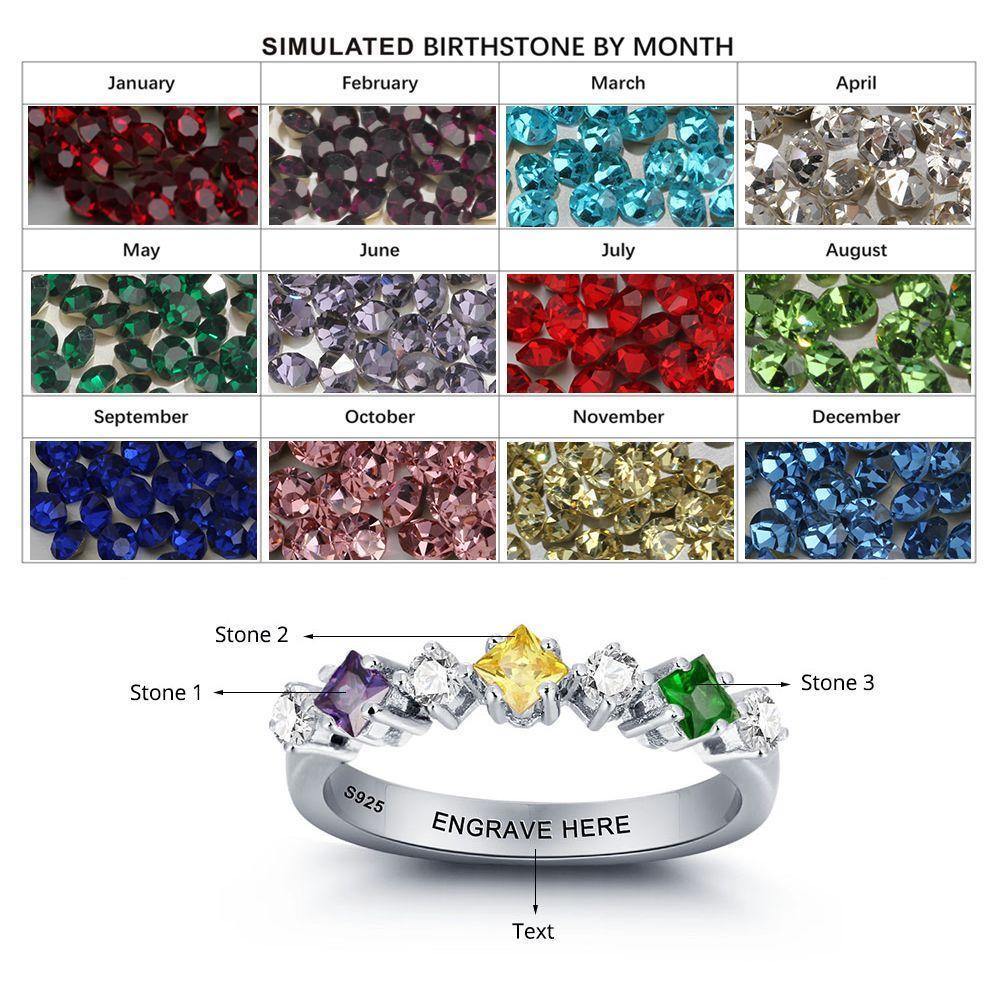 Promise Ring with 3 Birthstones and 4 Cubic Zirconias_Rings_7 Stone, Engagement, Promise Ring, Ring