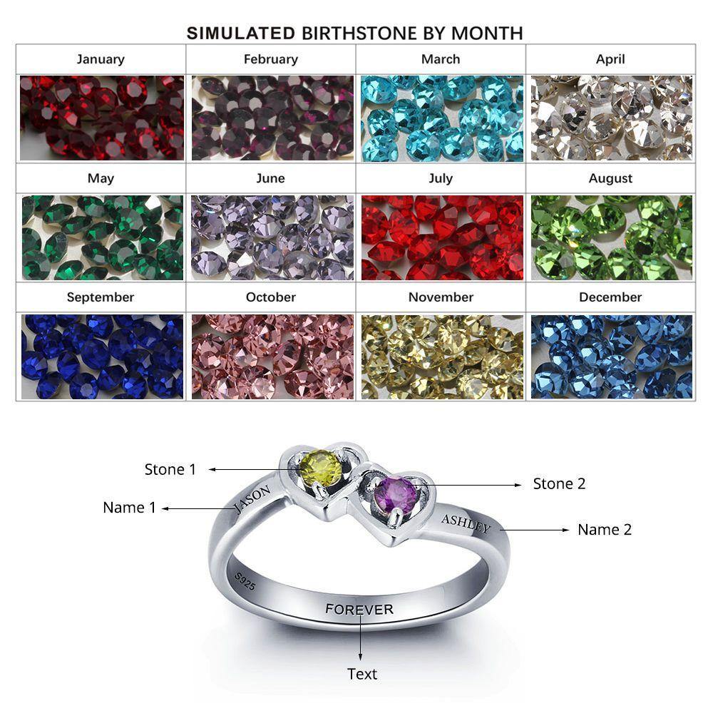 Promise Ring with Interlocking Hearts and 2 Birthstones_Rings_2 Name, 2 Stone, Engagement, Girlfriend, Graduation, Inside Engraving, Memorial, New Baby, Promise, Promise Ring, Ring, Rings, Round, Size 6, Size 7, Size 8, Size 9, Wife
