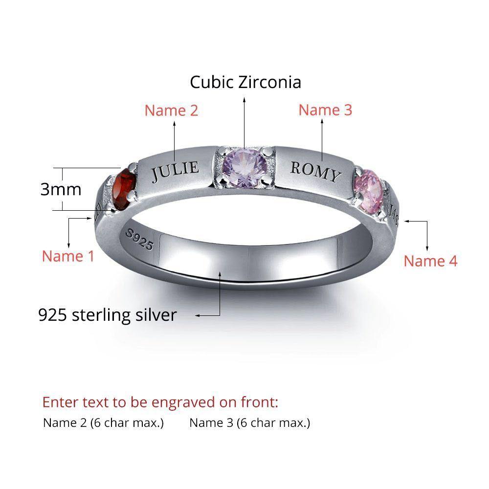 Mother's Ring With 4 Names, 4 Birthstones, and 1 Phrase Mothers Day Gift  Mom Ring Sterling Silver Custom Engraved Jewelry P26 - Etsy