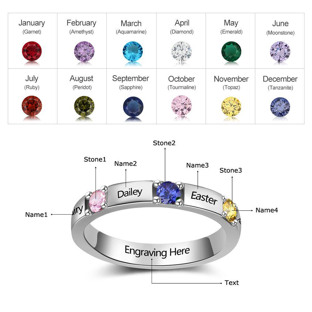 Amazon.com: Grandma Rings with 4 Simulated Birthstones Engraved Names  Personalized Family Jewelry Women's Promise Rings for Mom (6) : Clothing,  Shoes & Jewelry
