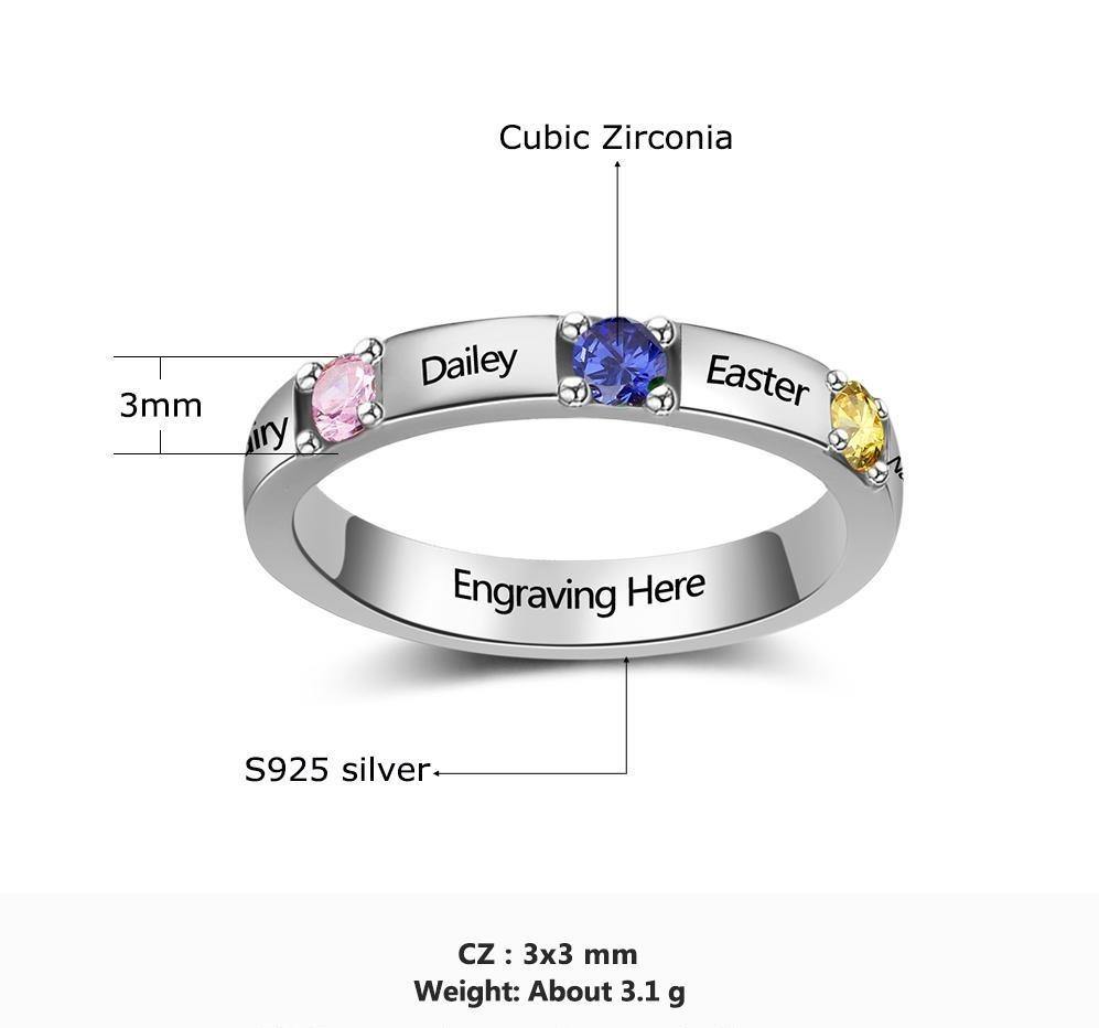 STERLING SILVER Personalized Three Stone Ring 3 Birthstone Jewelry Mothers  Ring | eBay