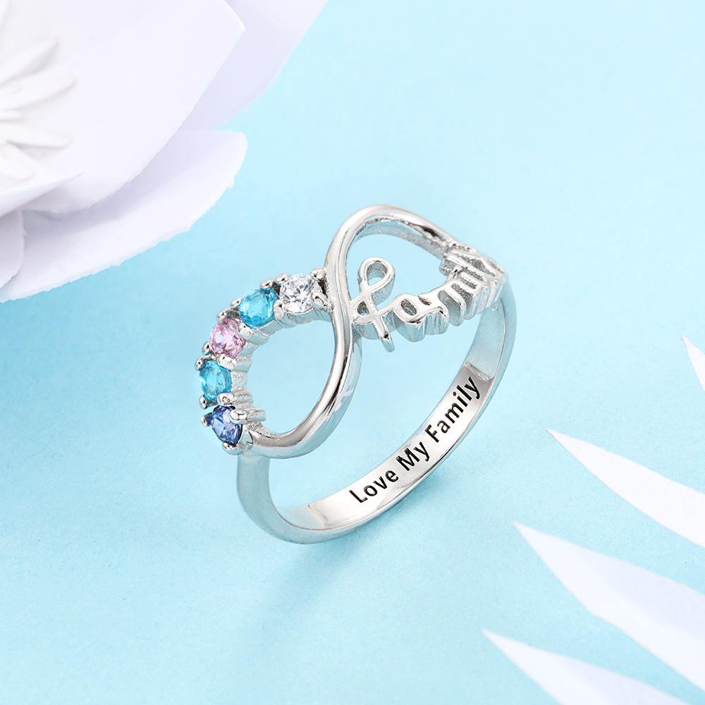 Sterling Silver 5 Round Stone Family Infinity Birthstone Ring_Rings_5 Stone, Aunt, Family Ring, Featured, Girlfriend, Grandma, Infinity, Inside Engraving, Memorial, Mom, Mom Ring, Mother&#39;s Ring, New Baby, No Accents, No Name, Ring, Rings, Round, Size 10, Size 5, Size 6, Size 7, Size 8, Size 9, Wife